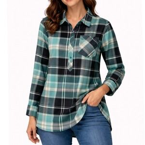 Patagonia Featherstone Tunic Plaid Pullover Flannel Shirt Women's XS Teal Black